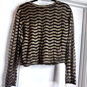 Vintage Gold Black Striped Shirt Blouse Sheer @ Bottom and on the Back